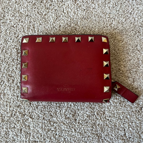 Valentino Handbags - Valentino Red Rockstud Flap French Bifold Wallet